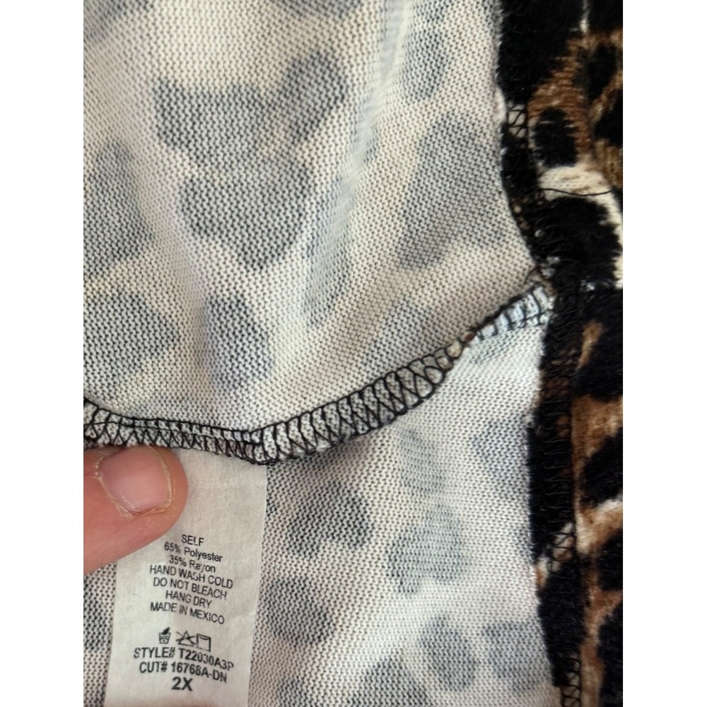 EUC White Birch Tunic Top 2X Black Animal Leopard Print Strappy Cold Shoulder - Picture 8 of 12